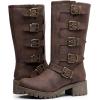 GLOBALWIN Chunky Mid Calf Fashion Dressy Motocycle Biker Military Style Combat Boots for Women Low Heel(23yy11 Brown)