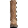 GLOBALWIN Chunky Mid Calf Fashion Dressy Motocycle Biker Military Style Combat Boots for Women Low Heel(23yy11 Camel)