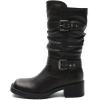 GLOBALWIN Chunky Mid Calf Fashion Dressy Motocycle Biker Military Style Combat Boots for Women Low Heel(24yy01 Brown)
