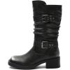 GLOBALWIN Chunky Mid Calf Fashion Dressy Motocycle Biker Military Style Combat Boots for Women Low Heel(24yy01 Silver)