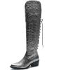 GLOBALWIN Women’s Cowboy Western Fashion Over The Knee Thigh High Cowgirl Boots Low Heel(23yy08 Silver)