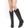 GLOBALWIN Women’s Knee High Long Pointed Toe Western Cowboy Boots For Women(23yy03 Black)