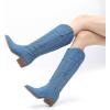 GLOBALWIN Women’s Knee High Long Pointed Toe Western Cowboy Boots For Women(23yy03 Denim Blue)