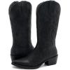 GLOBALWIN Women’s Mid Calf Western Cowboy Boots Cowgirl Boots for Women with Floral Embroidery Side Zipper Chunky Heel(23yy13 Black)
