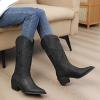 GLOBALWIN Women’s Mid Calf Western Cowboy Boots Cowgirl Boots for Women with Floral Embroidery Side Zipper Chunky Heel(23yy13 Black)