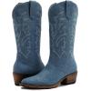 GLOBALWIN Women’s Mid Calf Western Cowboy Boots Cowgirl Boots for Women with Floral Embroidery Side Zipper Chunky Heel(23yy13 Denim Blue)