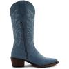 GLOBALWIN Women’s Mid Calf Western Cowboy Boots Cowgirl Boots for Women with Floral Embroidery Side Zipper Chunky Heel(23yy13 Denim Blue)