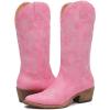 GLOBALWIN Women’s Mid Calf Western Cowboy Boots Cowgirl Boots for Women with Floral Embroidery Side Zipper Chunky Heel(23yy13 Pink)