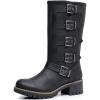 GLOBALWIN Chunky Mid Calf Fashion Dressy Motocycle Biker Military Style Combat Boots for Women Low Heel(23yy11 Black)