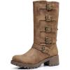 GLOBALWIN Chunky Mid Calf Fashion Dressy Motocycle Biker Military Style Combat Boots for Women Low Heel(23yy11 Camel)