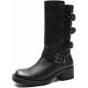 GLOBALWIN Chunky Mid Calf Fashion Dressy Motocycle Biker Military Style Combat Boots for Women Low Heel(24yy02 Distressed Silver)