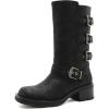 GLOBALWIN Chunky Mid Calf Fashion Dressy Motocycle Biker Military Style Combat Boots for Women Low Heel(Black)
