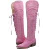 GLOBALWIN Women’s Cowboy Western Fashion Over The Knee Thigh High Cowgirl Boots Low Heel(23yy08 Pink)