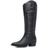 GLOBALWIN Women’s Knee High Long Pointed Toe Western Cowboy Boots For Women(23yy03 Black)