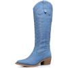 GLOBALWIN Women’s Knee High Long Pointed Toe Western Cowboy Boots For Women(23yy03 Denim Blue)
