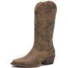 GLOBALWIN Women’s Mid Calf Western Cowboy Boots Cowgirl Boots for Women with Floral Embroidery Side Zipper Chunky Heel(23yy13 Camel)