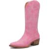 GLOBALWIN Women’s Mid Calf Western Cowboy Boots Cowgirl Boots for Women with Floral Embroidery Side Zipper Chunky Heel(23yy13 Pink)