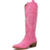 GLOBALWIN Women’s The Western Cowboy Cowgirl Embroidered Knee High Boots(23yy12 Pink)