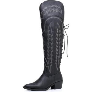 GLOBALWIN Women’s Cowboy Western Fashion Over The Knee Thigh High Cowgirl Boots Low Heel(23yy08 Black)