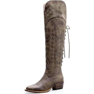 GLOBALWIN Women’s Cowboy Western Fashion Over The Knee Thigh High Cowgirl Boots Low Heel(23yy08 Brown)
