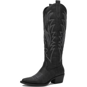GLOBALWIN Women’s The Western Cowboy Cowgirl Embroidered Knee High Boots(23yy12 Black)