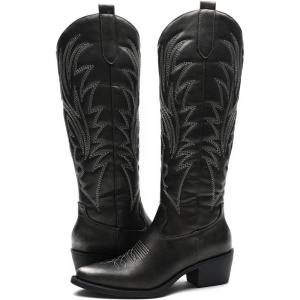 GLOBALWIN Women’s The Western Cowboy Cowgirl Embroidered Knee High Boots(23yy12 Brushed Silver2)