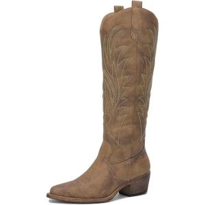 GLOBALWIN Women’s The Western Cowboy Cowgirl Embroidered Knee High Boots(23yy12 Camel)