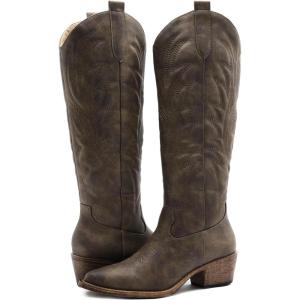 GLOBALWIN Women’s The Western Cowboy Cowgirl Embroidered Knee High Boots(23yy12-12 Brown)