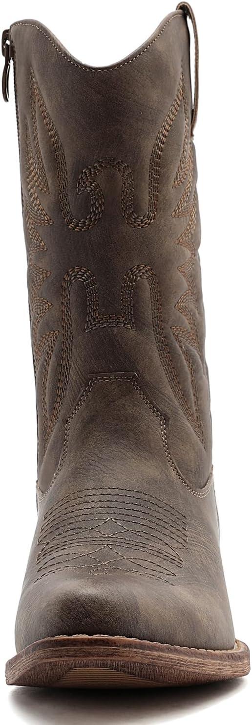 imageGLOBALWIN Square Toe Black Cowboy Boots For Women Cowgirl Western Boots With Low Heel Size 10M25yy02brown