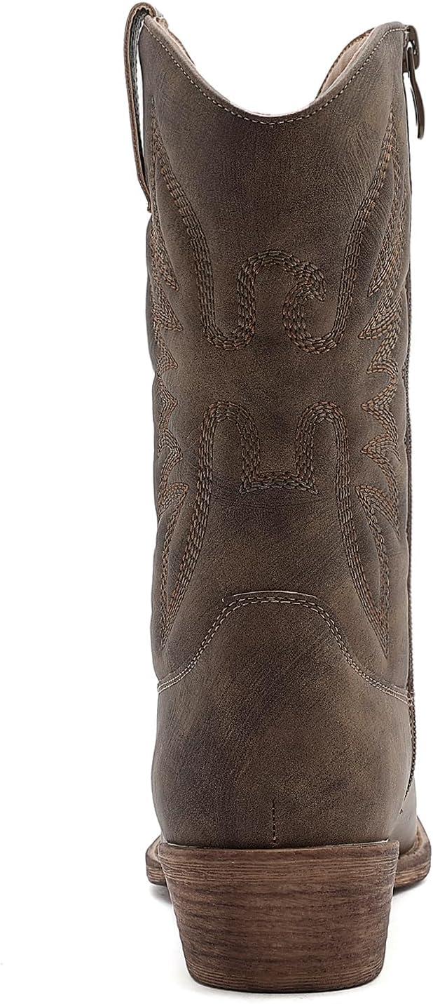 imageGLOBALWIN Square Toe Black Cowboy Boots For Women Cowgirl Western Boots With Low Heel Size 10M25yy02brown