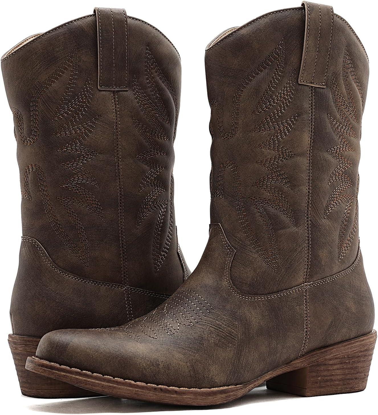 imageGLOBALWIN Square Toe Black Cowboy Boots For Women Cowgirl Western Boots With Low Heel Size 10M25yy02brown