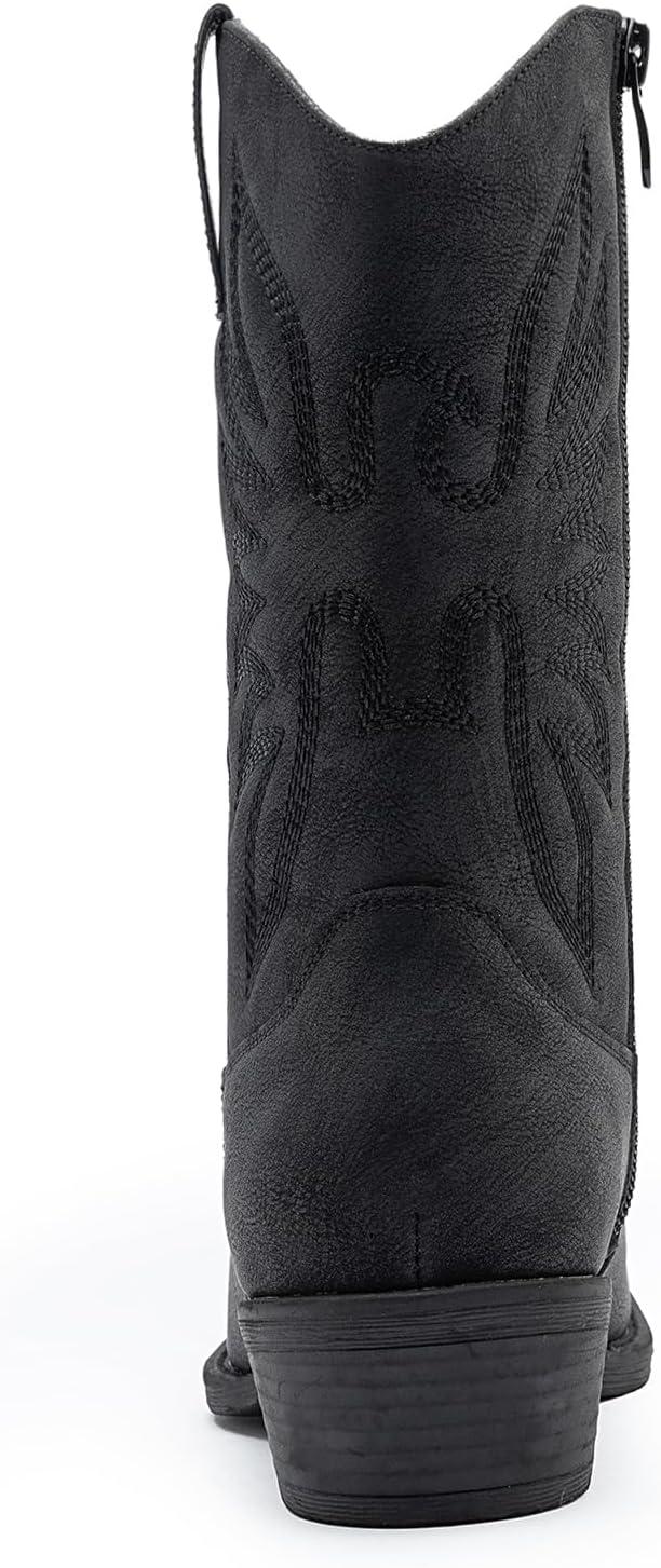 imageGLOBALWIN Square Toe Black Cowboy Boots For Women Cowgirl Western Boots With Low Heel Size 10MBlack