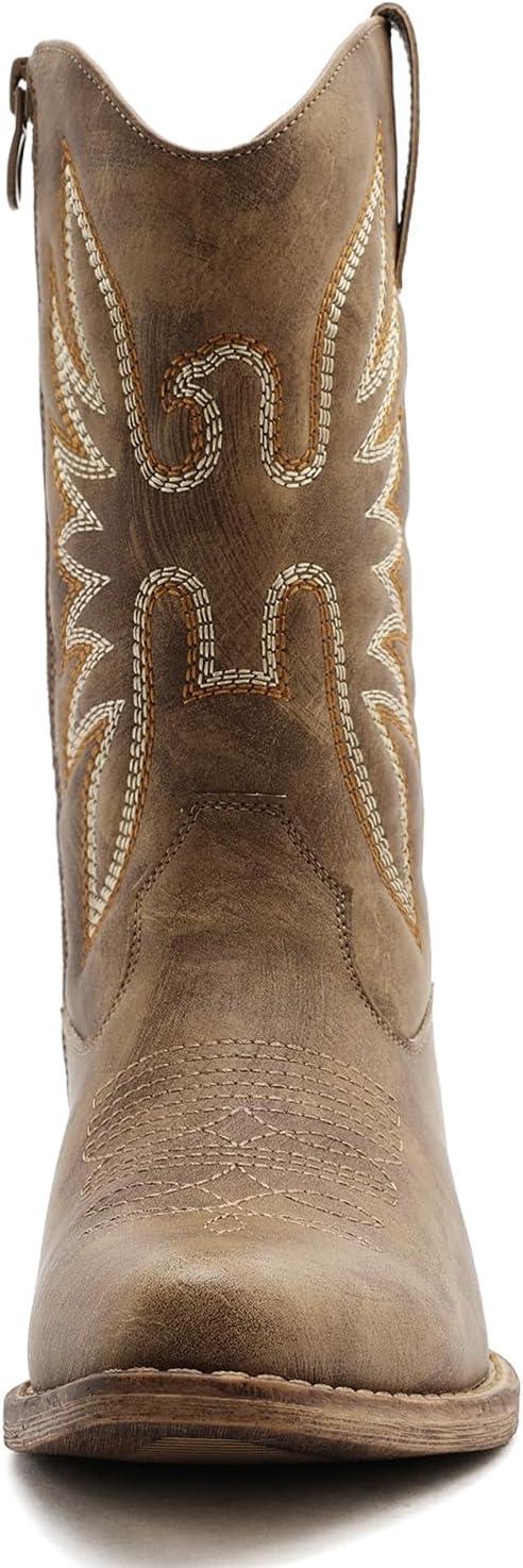 imageGLOBALWIN Square Toe Black Cowboy Boots For Women Cowgirl Western Boots With Low Heel Size 10MCamel