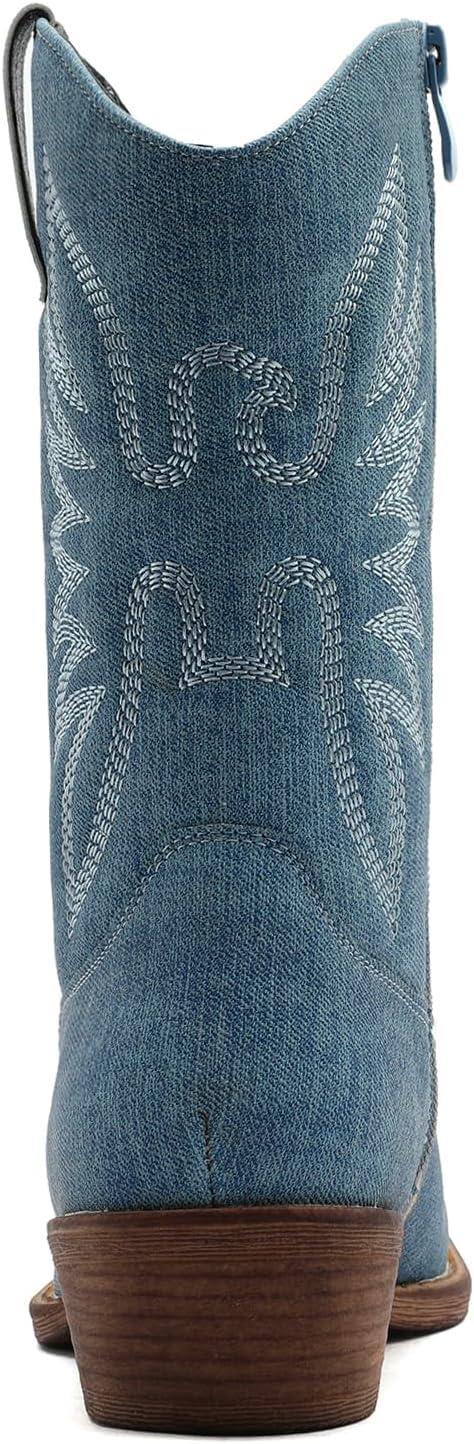 imageGLOBALWIN Square Toe Black Cowboy Boots For Women Cowgirl Western Boots With Low Heel Size 10MDenim Blue