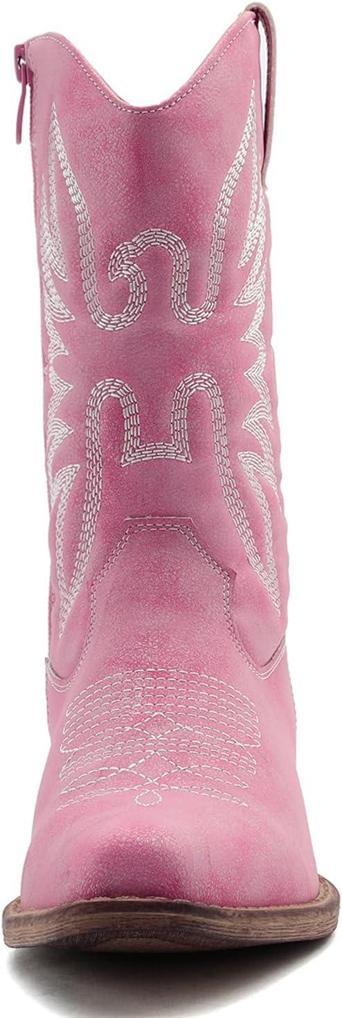 imageGLOBALWIN Square Toe Black Cowboy Boots For Women Cowgirl Western Boots With Low Heel Size 10MPink