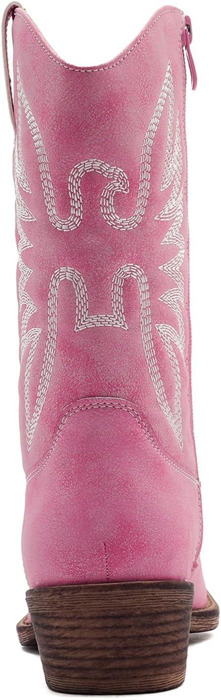 imageGLOBALWIN Square Toe Black Cowboy Boots For Women Cowgirl Western Boots With Low Heel Size 10MPink