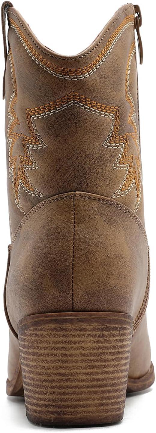 imageGLOBALWIN Womens Cowgirl Boots Ankle Brown Cowboy Boots With Embroidered Stitching Low Heel Comfortable Western Boots For Country Outfits25yy04 Camel