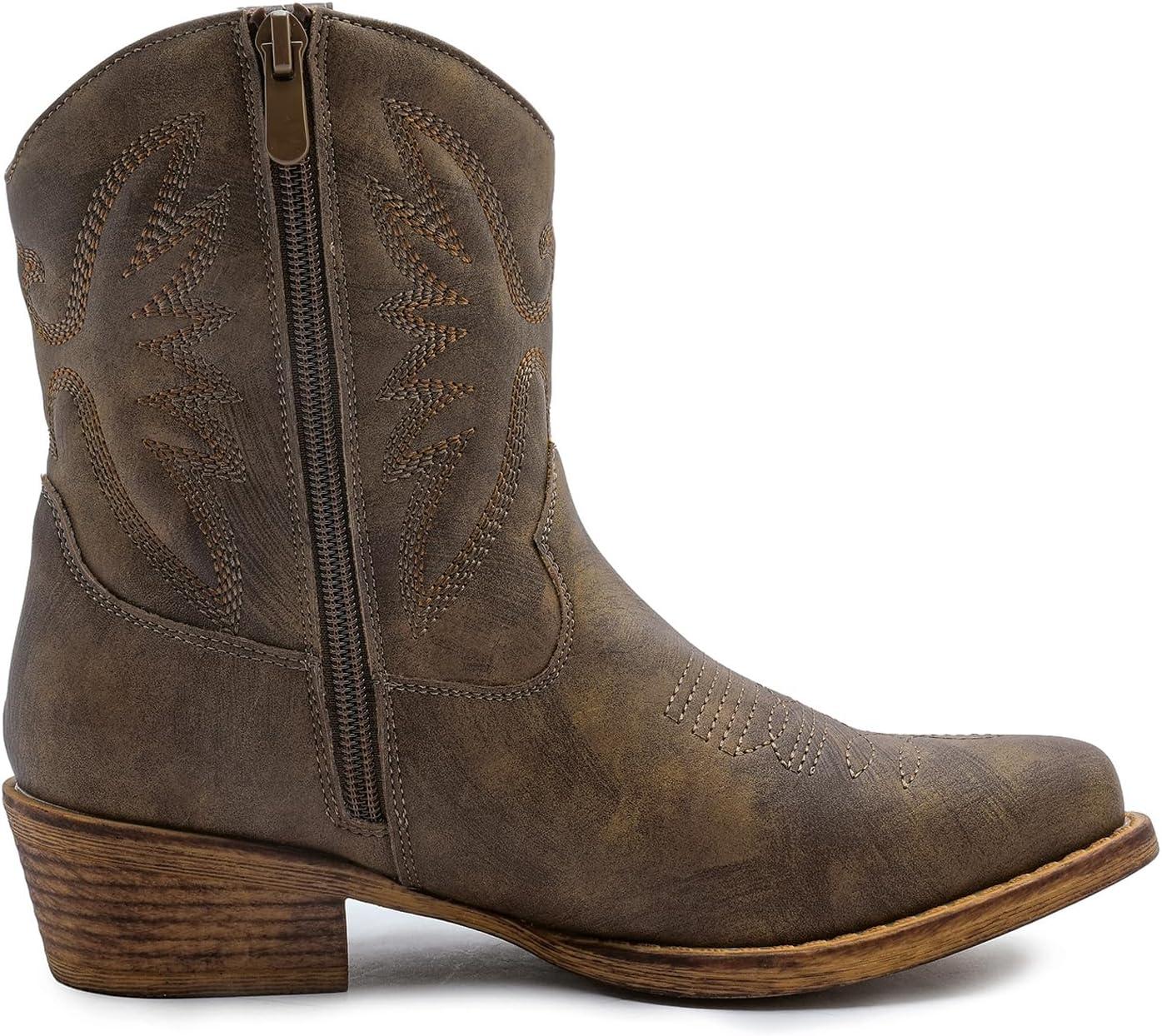 imageGLOBALWIN Womens Mid Calf The Western Cowboy Boots Fashion Cowgirl Boots For Women Low Heel25yy01brown