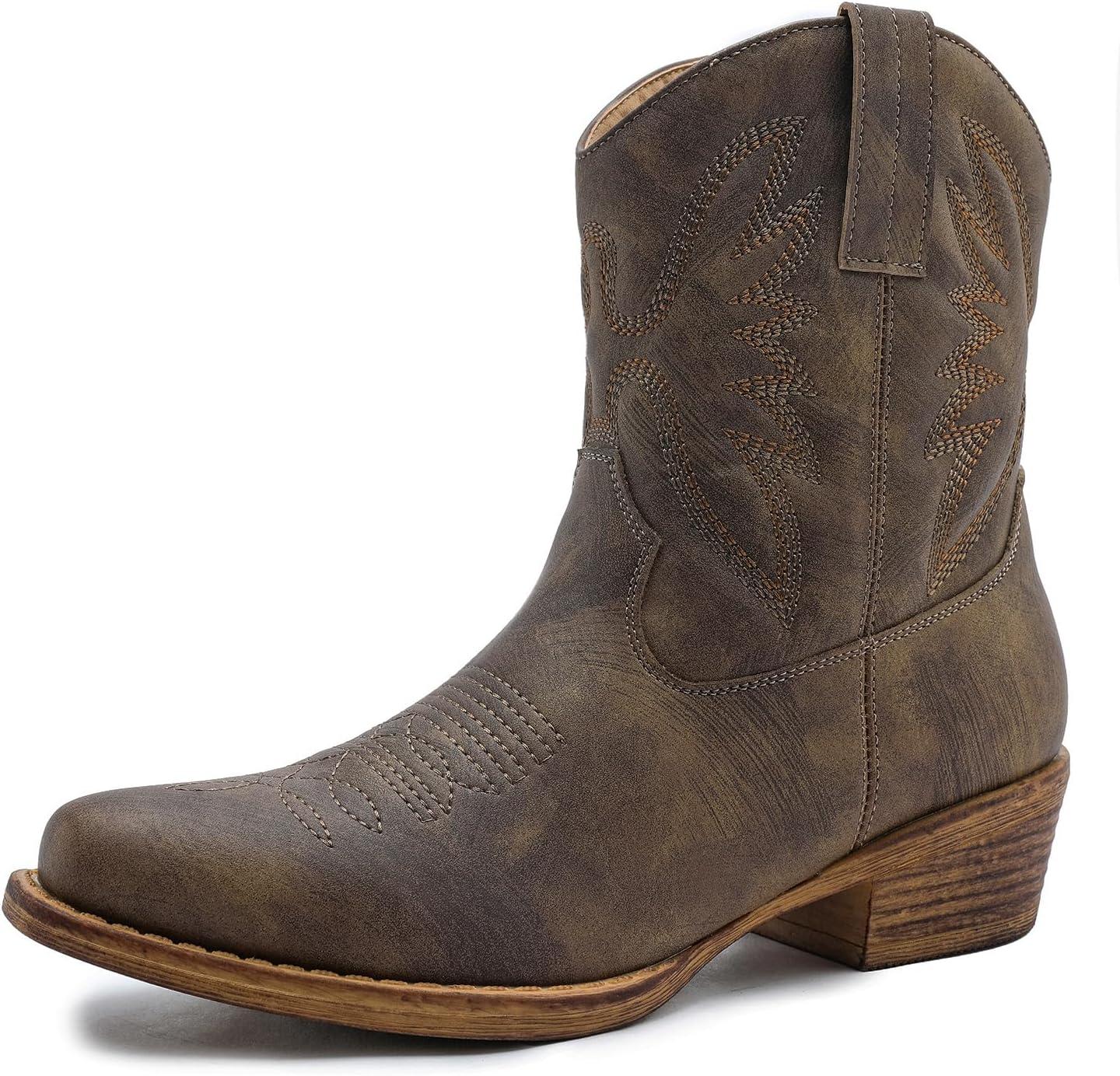 imageGLOBALWIN Womens Mid Calf The Western Cowboy Boots Fashion Cowgirl Boots For Women Low Heel25yy01brown