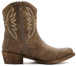 imageGLOBALWIN Womens Mid Calf The Western Cowboy Boots Fashion Cowgirl Boots For Women Low HeelCamel