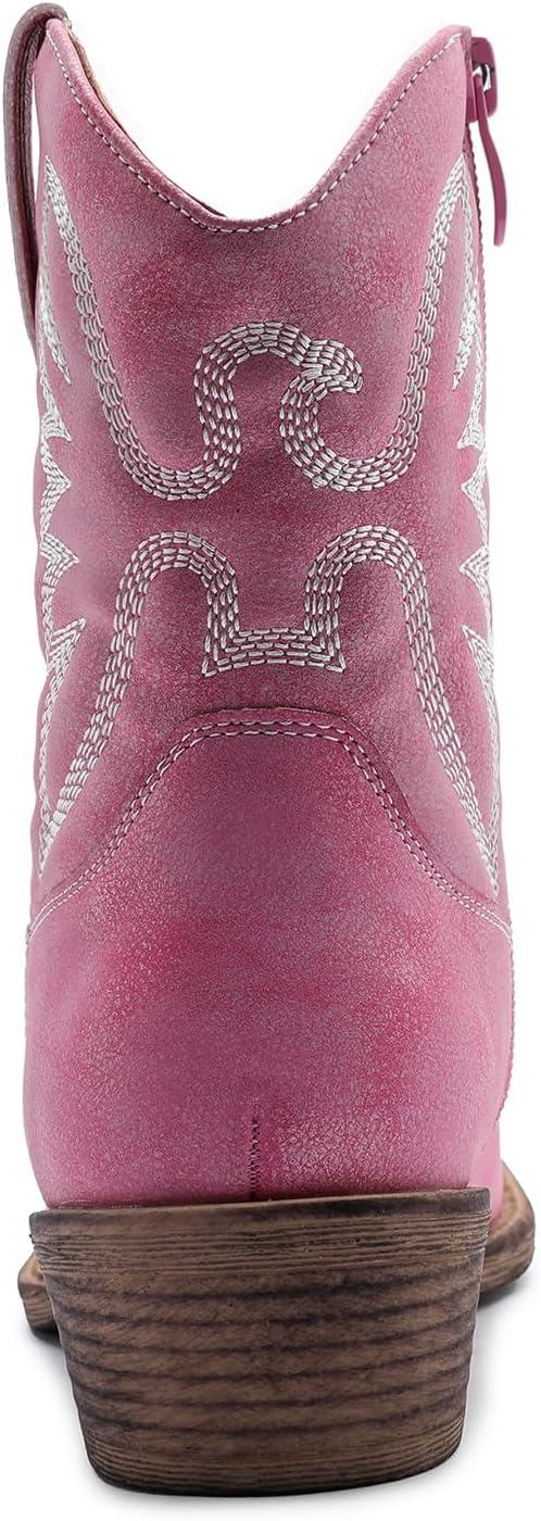 imageGLOBALWIN Womens Mid Calf The Western Cowboy Boots Fashion Cowgirl Boots For Women Low HeelPink