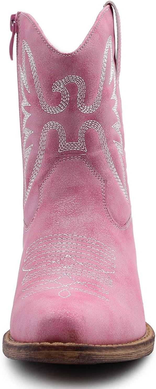 imageGLOBALWIN Womens Mid Calf The Western Cowboy Boots Fashion Cowgirl Boots For Women Low HeelPink