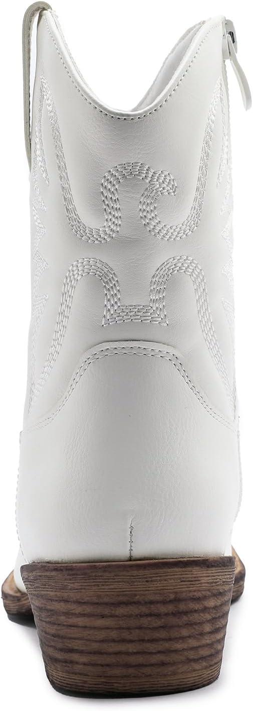 imageGLOBALWIN Womens Mid Calf The Western Cowboy Boots Fashion Cowgirl Boots For Women Low HeelWhite
