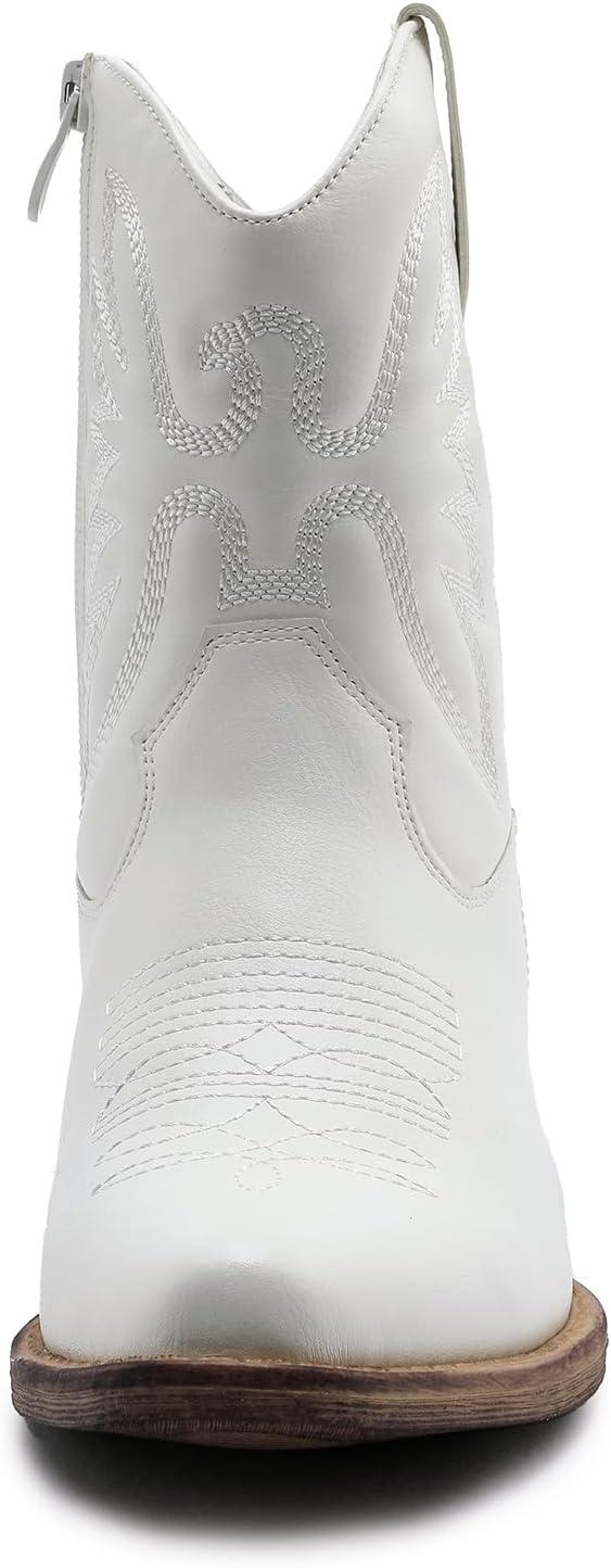 imageGLOBALWIN Womens Mid Calf The Western Cowboy Boots Fashion Cowgirl Boots For Women Low HeelWhite