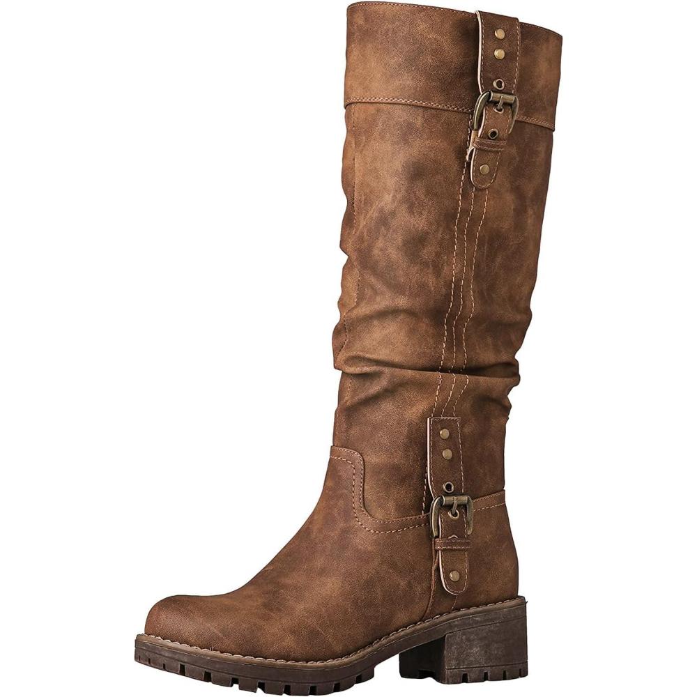 imageGLOBALWIN Womens Chunky Low Heels Boots Knee High Boots For Women19yy15 Camel