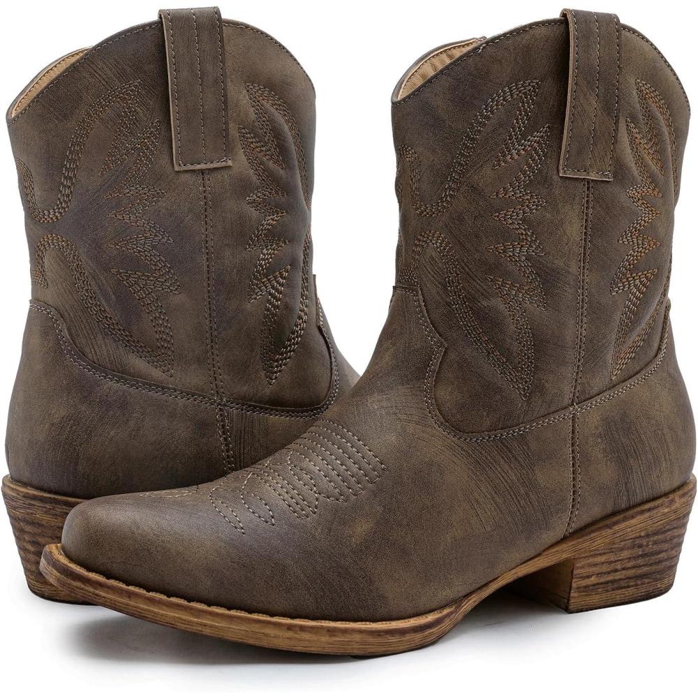 imageGLOBALWIN Womens Mid Calf The Western Cowboy Boots Fashion Cowgirl Boots For Women Low Heel25yy01brown