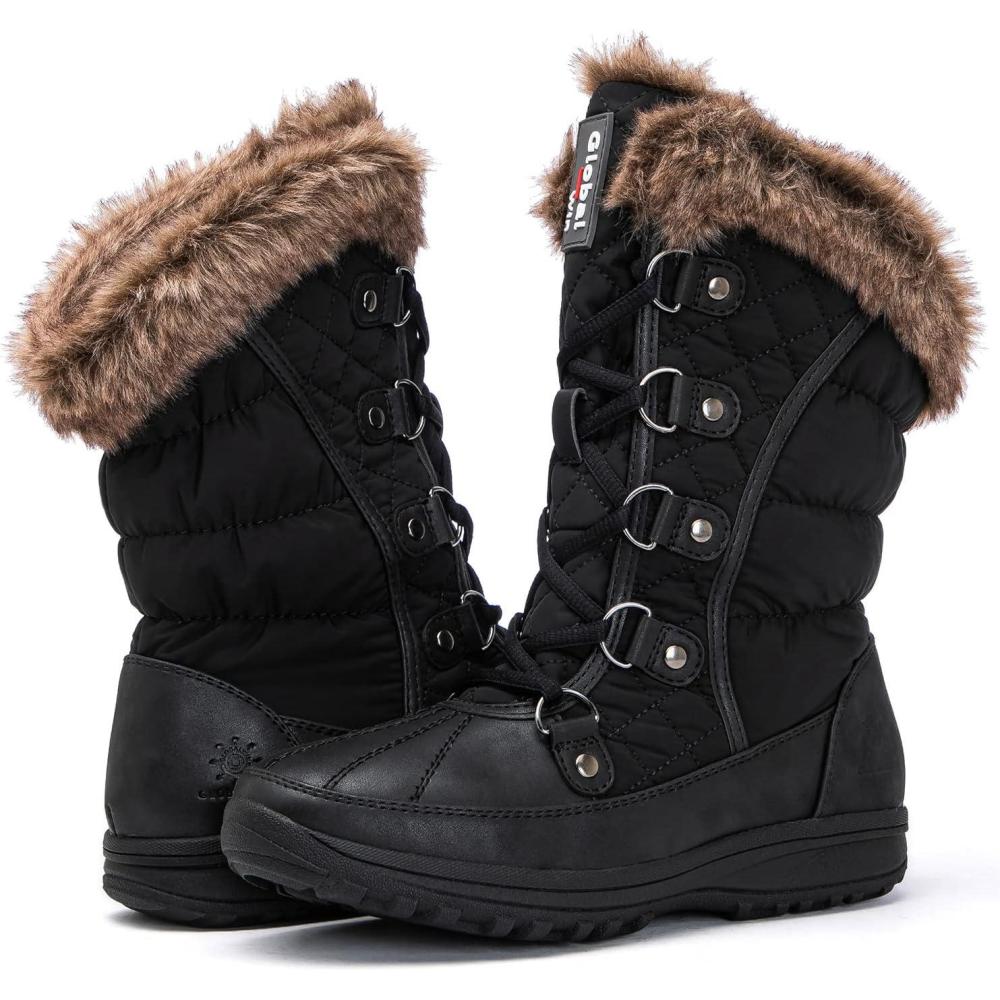 imageGLOBALWIN Womens Snow Boots Waterproof MidCalf Winter Boots with Thermal Fleece Lining Insulated Cold Weather Protection and NonSlip Sole for Snowy Commutes1817 Black