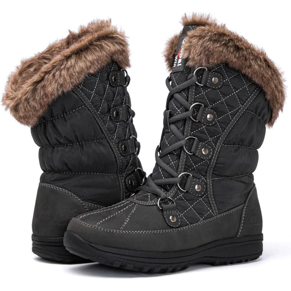 imageGLOBALWIN Womens Snow Boots Waterproof MidCalf Winter Boots with Thermal Fleece Lining Insulated Cold Weather Protection and NonSlip Sole for Snowy Commutes1817 Grey