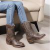 GLOBALWIN Square Toe Black Cowboy Boots For Women Cowgirl Western Boots With Low Heel Size 10M(25yy02brown)