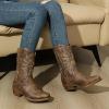 GLOBALWIN Square Toe Black Cowboy Boots For Women Cowgirl Western Boots With Low Heel Size 10M(Brown)